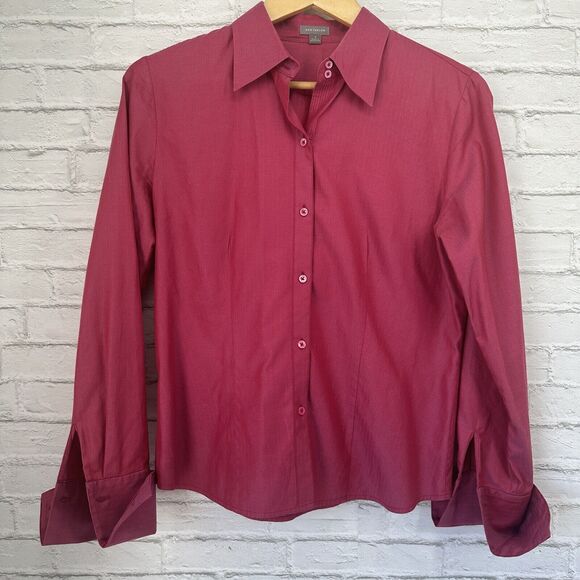Ann Taylor Blouse Long Sleeve Tunic Top Button Up Pink Women's Size Medium READ - Picture 1 of 12